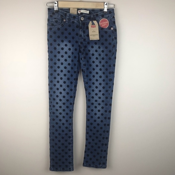 Levi’s 711 Skinnies with Black Velvet Polka Dot Size 12 NEW - Picture 1 of 6